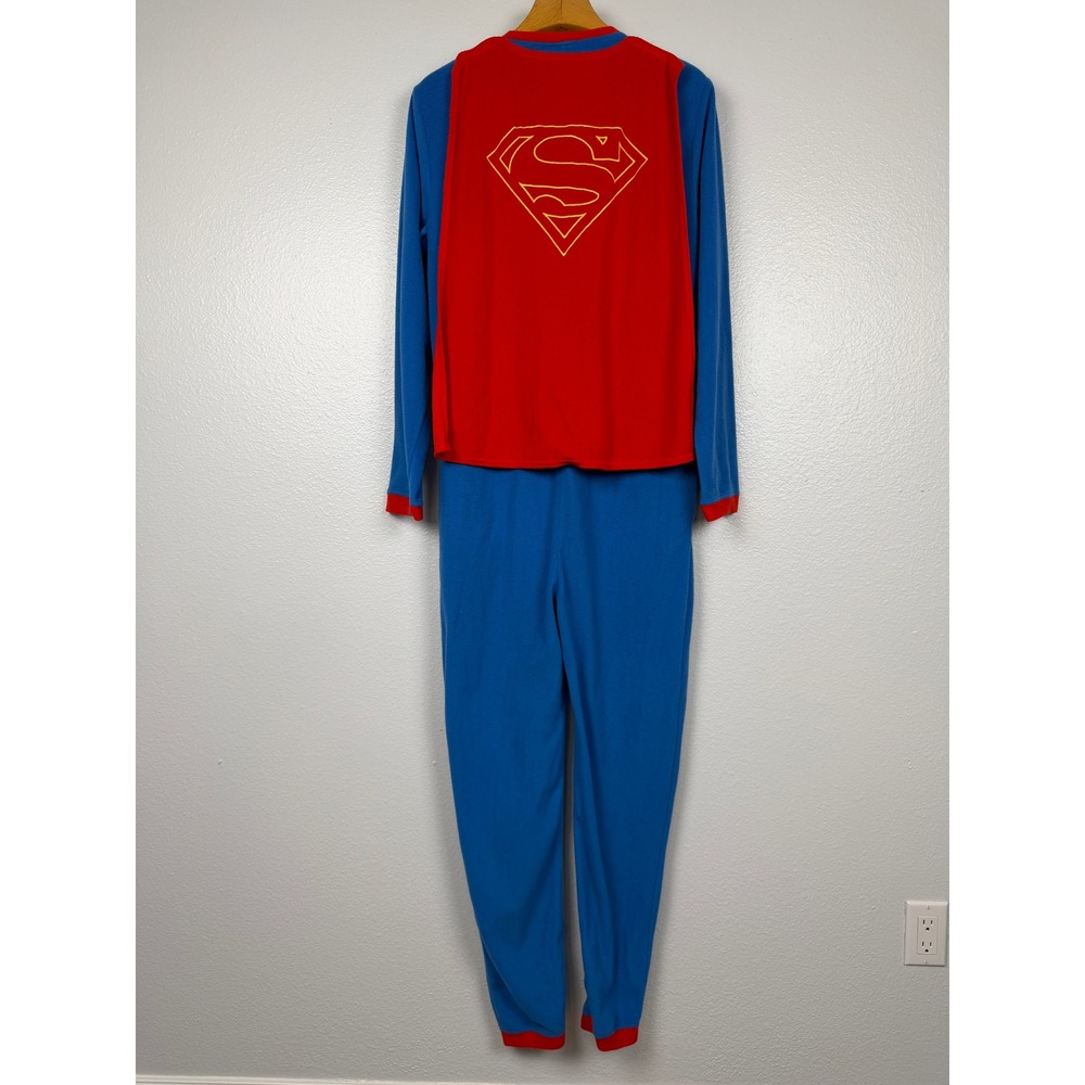 DC Comics Superman Adult M Fleece One Piece Pajamas Cape Costume with Pockets - Picture 2 of 13